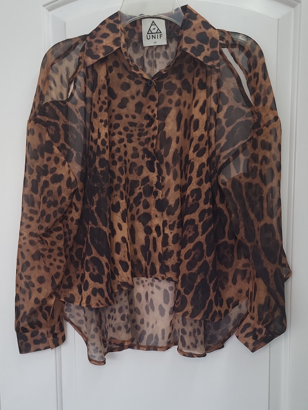 UNIF Sheer Leopard-Print Button-Up